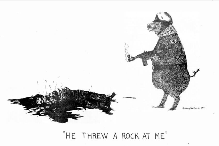 Harry Gamboa Jr. He Threw a Rock at Me featured in Regeneración (Los Angeles), vol. 1, no. 9, 1971.