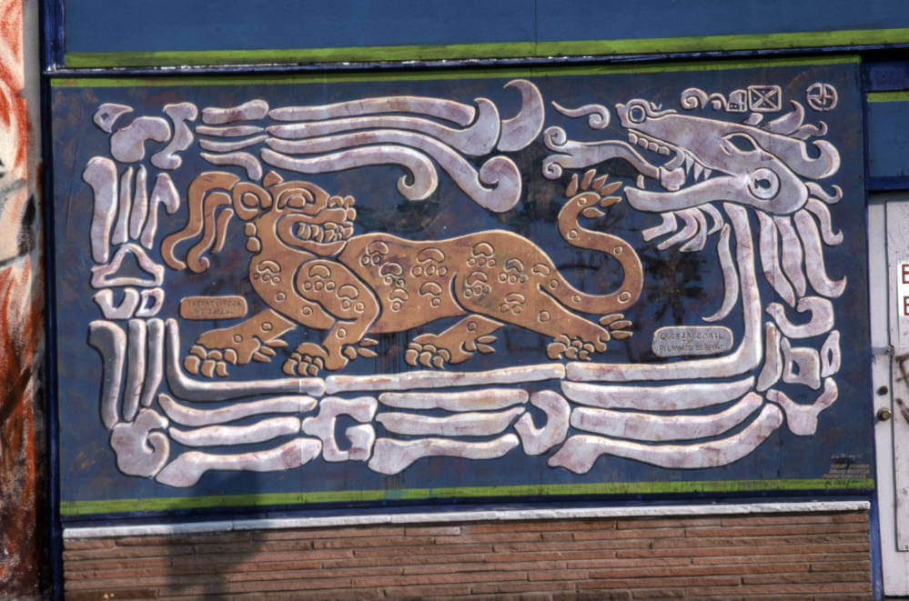 “Tezcatlipoca and Quetzalcoatl”, by David Botello, Juan Gonzalez, and Robert Arenivar in 1975,  East Los Angeles